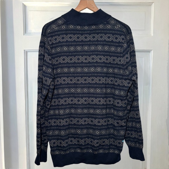 LL Bean Quarter Zip Sweater Fair Isle Mens XL Navy Cotton Cashmere Knit pullover - Picture 5 of 6